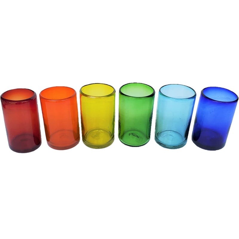 MexHandcraft Rainbow Colored 14 oz Drinking Glasses (set of 6), Recycled Glass, Lead-free, Toxin-Free (14oz Drinking) - Image 1
